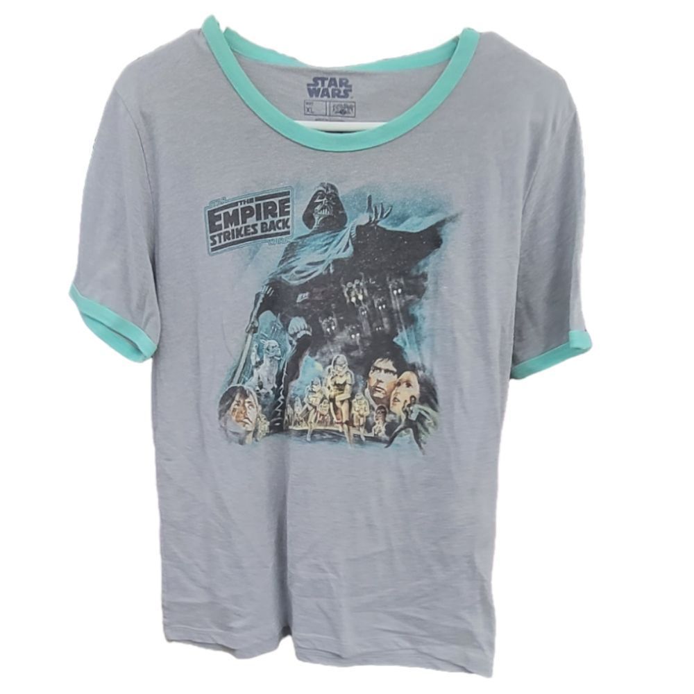 FIFTH SUN Star Wars Grey/Turquoise Ringer‎ T-shirt Size XL